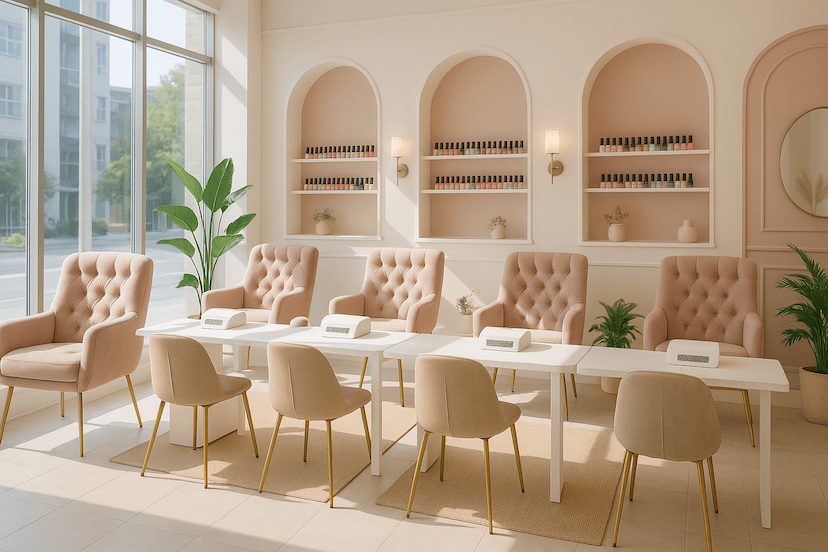 Décorations et idées d’aménagement pour créer un salon de manucure moderne et accueillant.