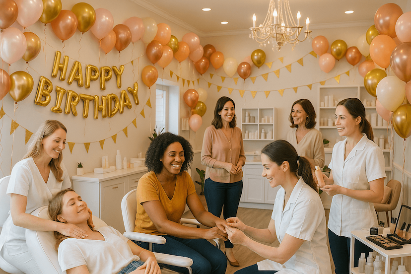 Suggestions d’animations festives pour célébrer l’anniversaire d’un institut de beauté avec les clients.