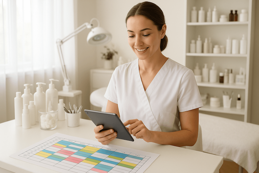 Agenda structuré permettant de planifier efficacement les rendez-vous et les soins en institut de beauté.