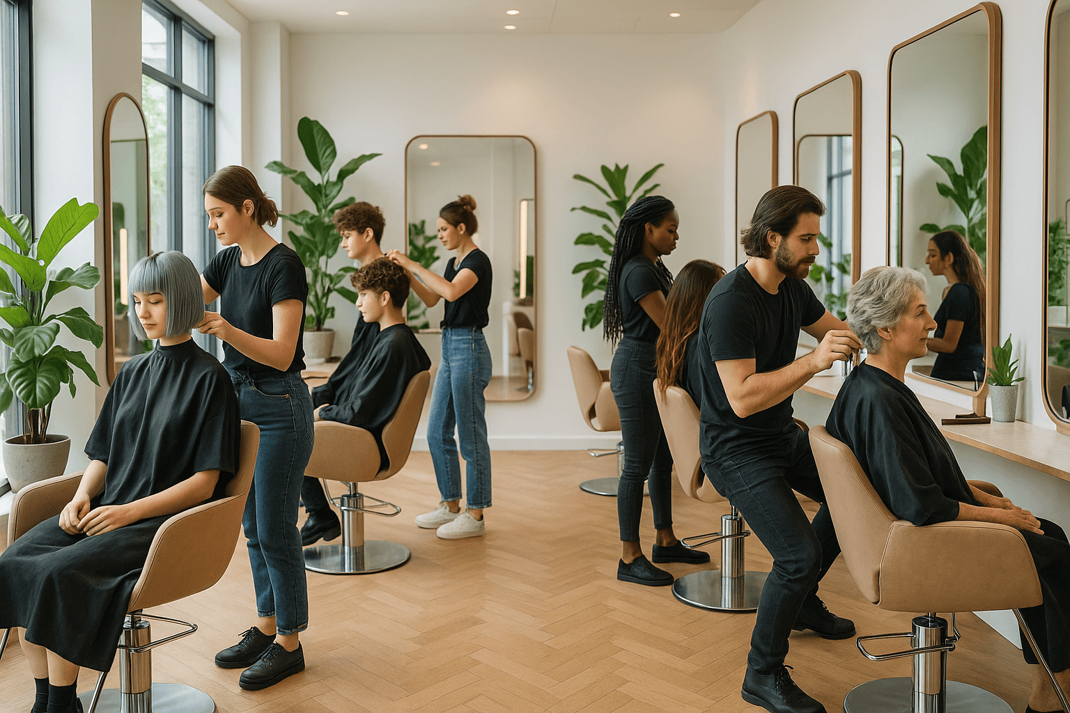 Espace de coiffure contemporain avec mobilier tendance et agencement adapté aux nouveautés prévues pour 2025.