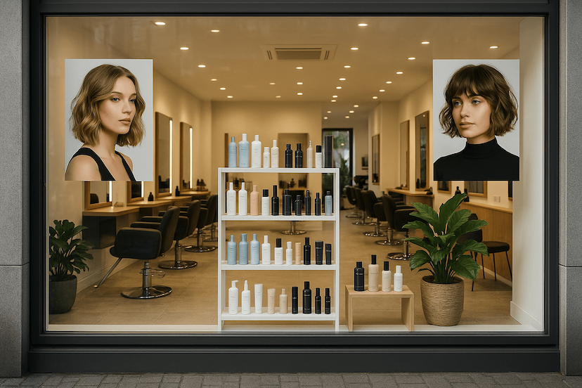 Façade de salon de coiffure aménagée pour attirer et séduire la clientèle.